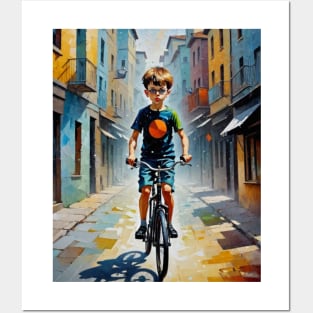 Boy Riding Bike Through The City Posters and Art